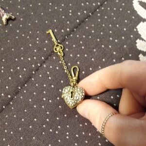 Gold Heart Key Pendant with Rhinestones